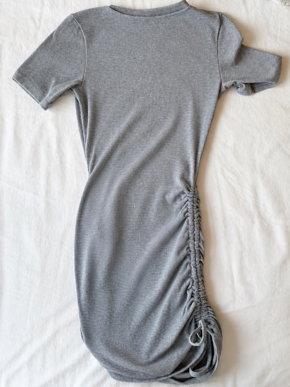H&M Divided Gray Ribbed Ruched Drawstring Mini Dress XS - Picture 2 of 9